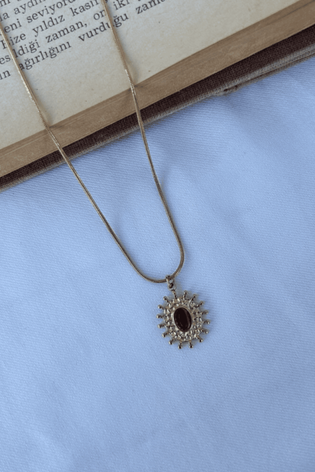 Kehribar Taş Tırtık Model Vintage Kolye