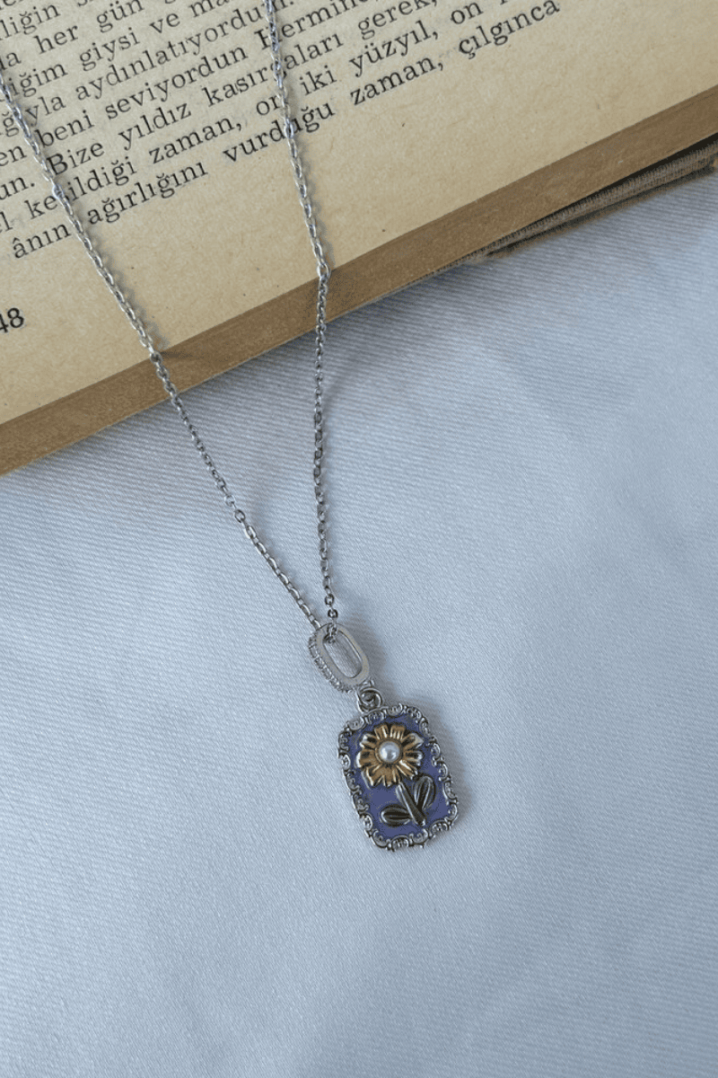 Ay Çiçeği Desenli Sanat Kolye (silver)