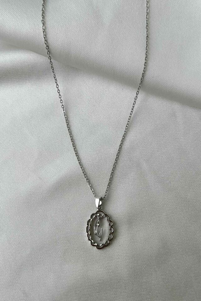Lale Detaylı Vintage Kolye (silver)