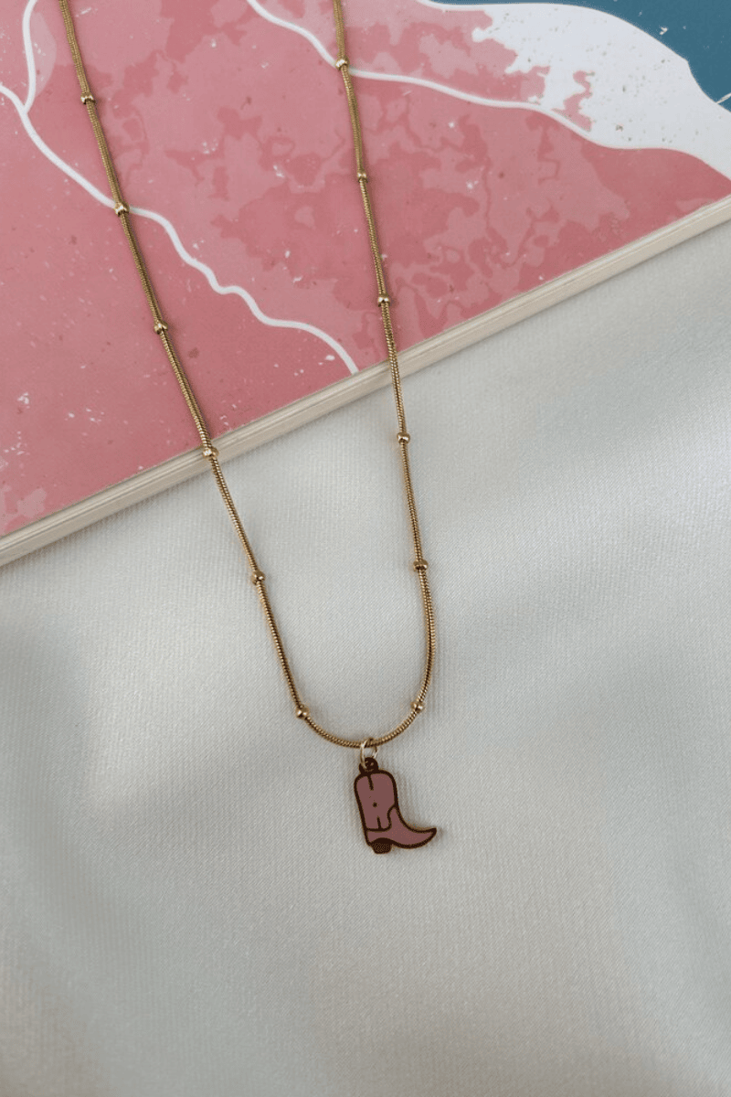 Pembe Minimal Kovboy Çizme Kolye