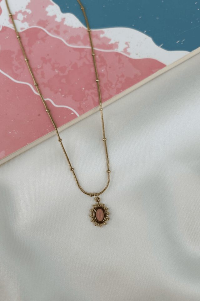 Bohem Model Pembe Taş Kolye