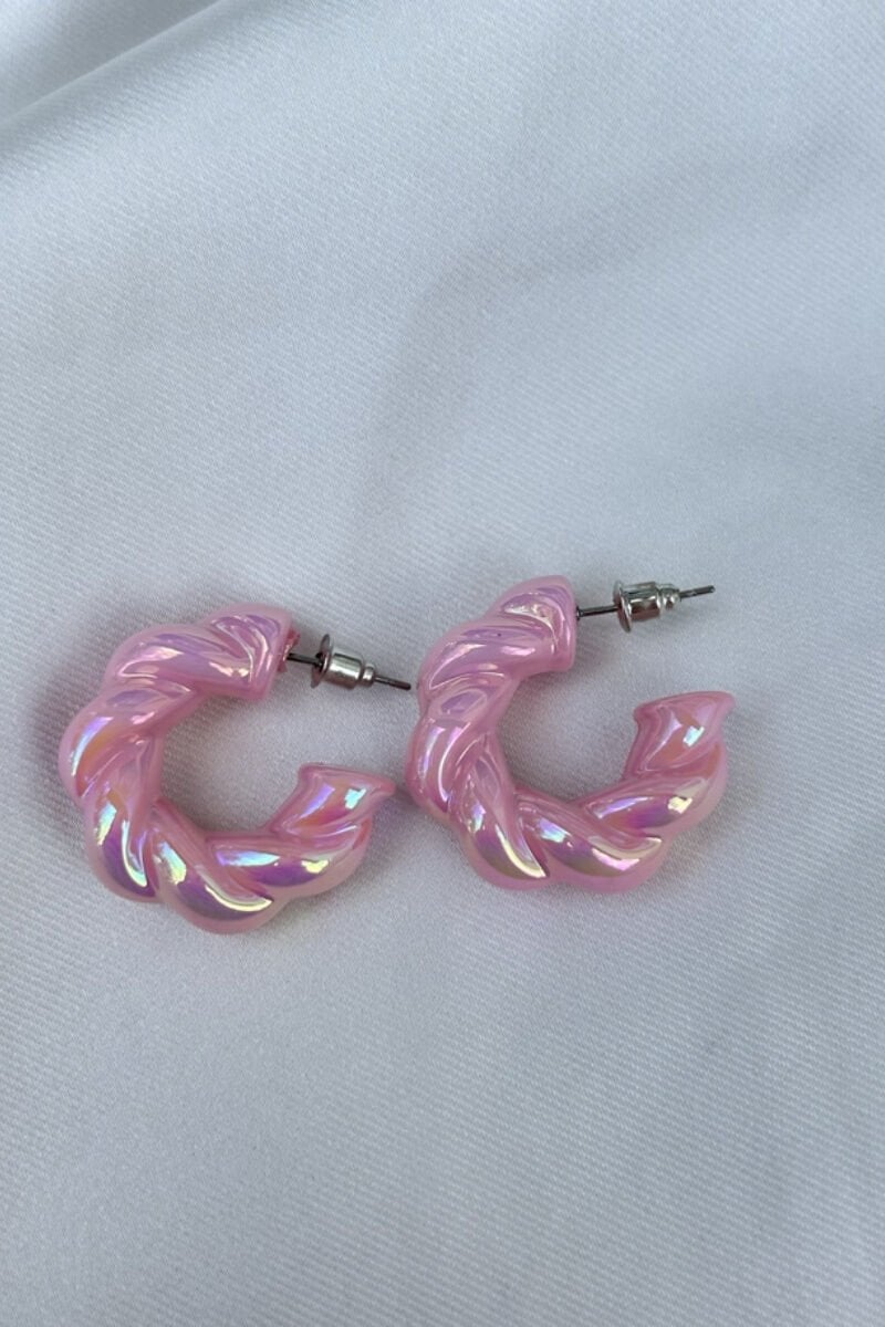 Sedefli Yansımalı Pembe Burgu Küpe