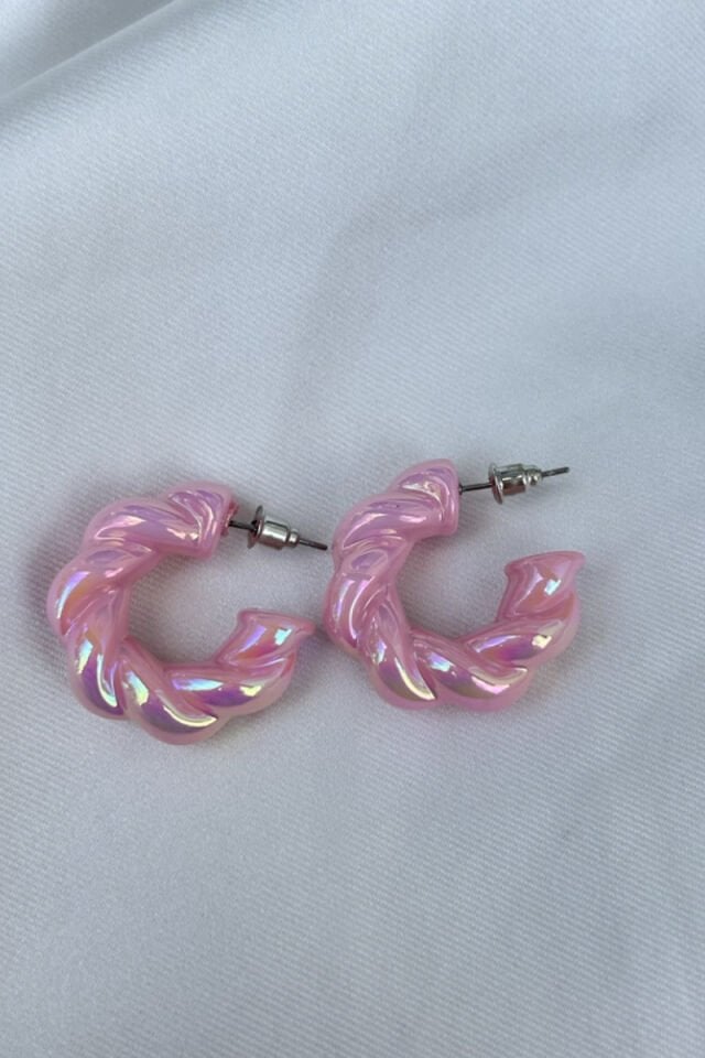 Sedefli Yansımalı Pembe Burgu Küpe