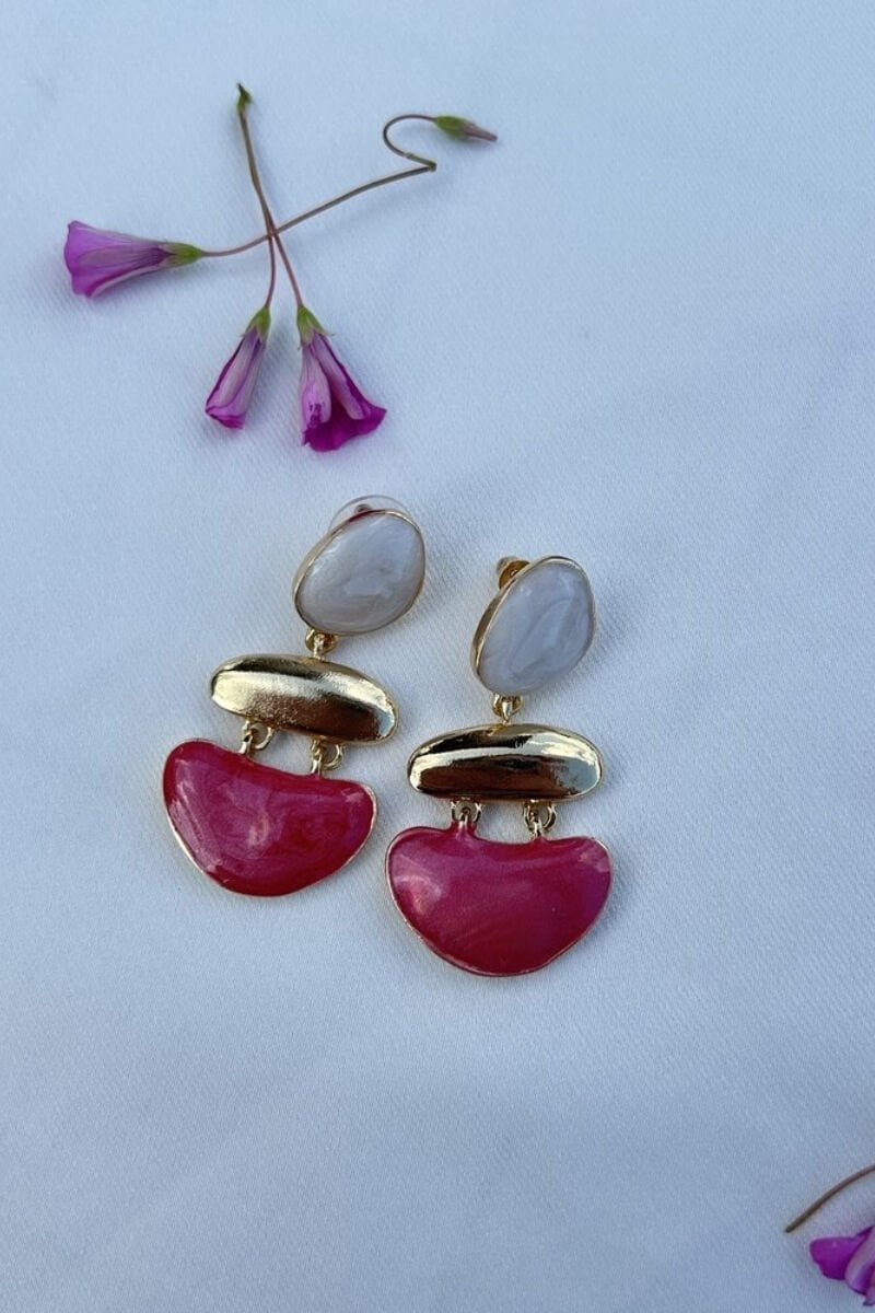 Beyaz ve Pembe Taş Tasarım Model Küpe