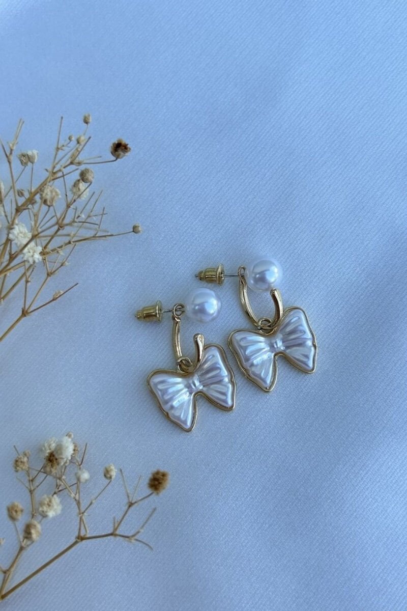 İnci Detaylı Fiyonk Küpe