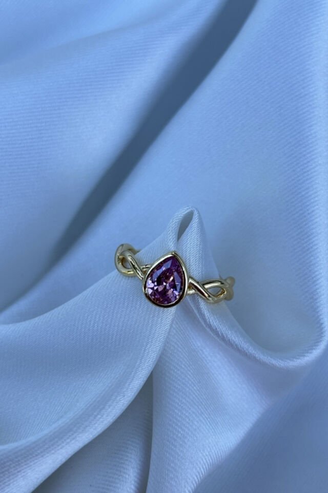 Damla Model Pembe Taş Tasarım Yüzük