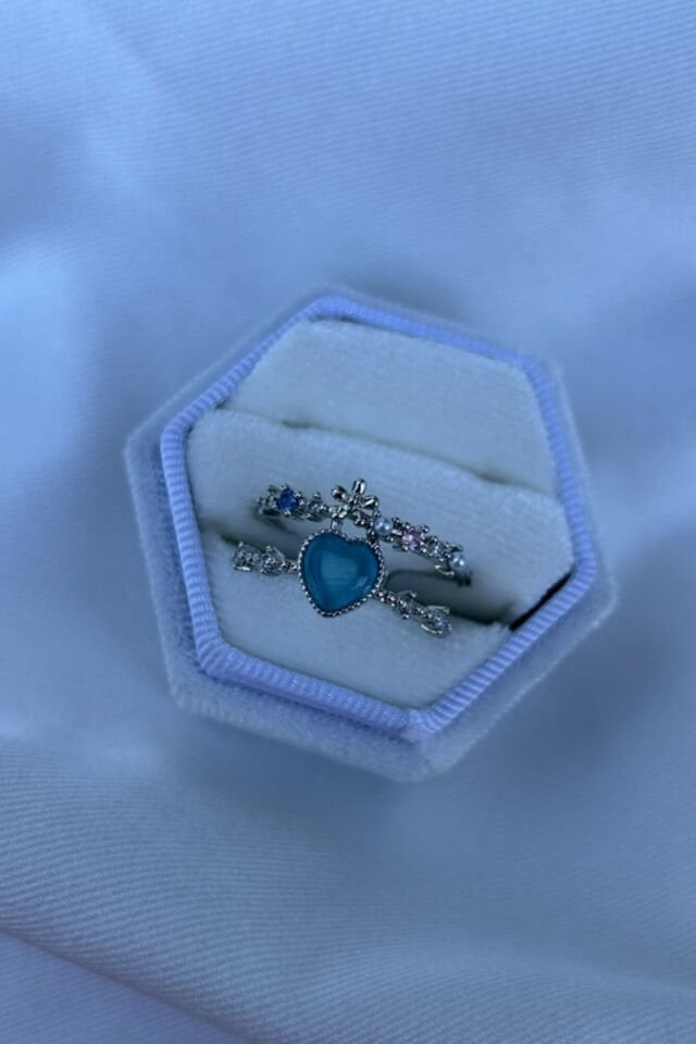 Mavi Kalp Detaylı İkili Görünüm Yüzük (silver)