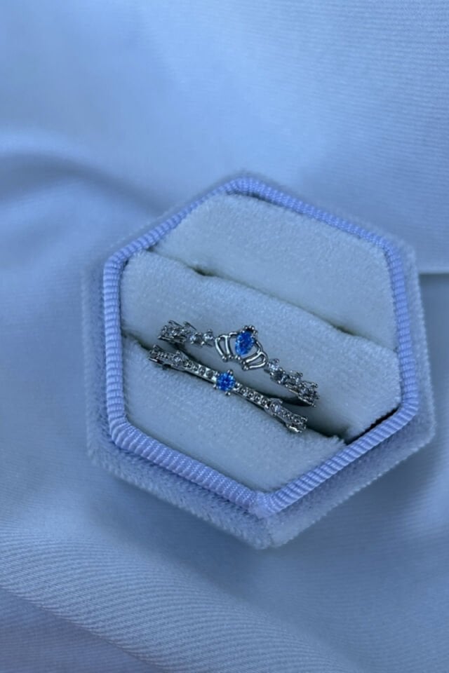 Mavi Taş Detaylı Taç Model Yüzük (silver)