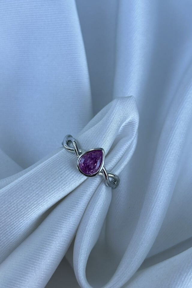 Damla Model Pembe Taş Detaylı Yüzük (silver)