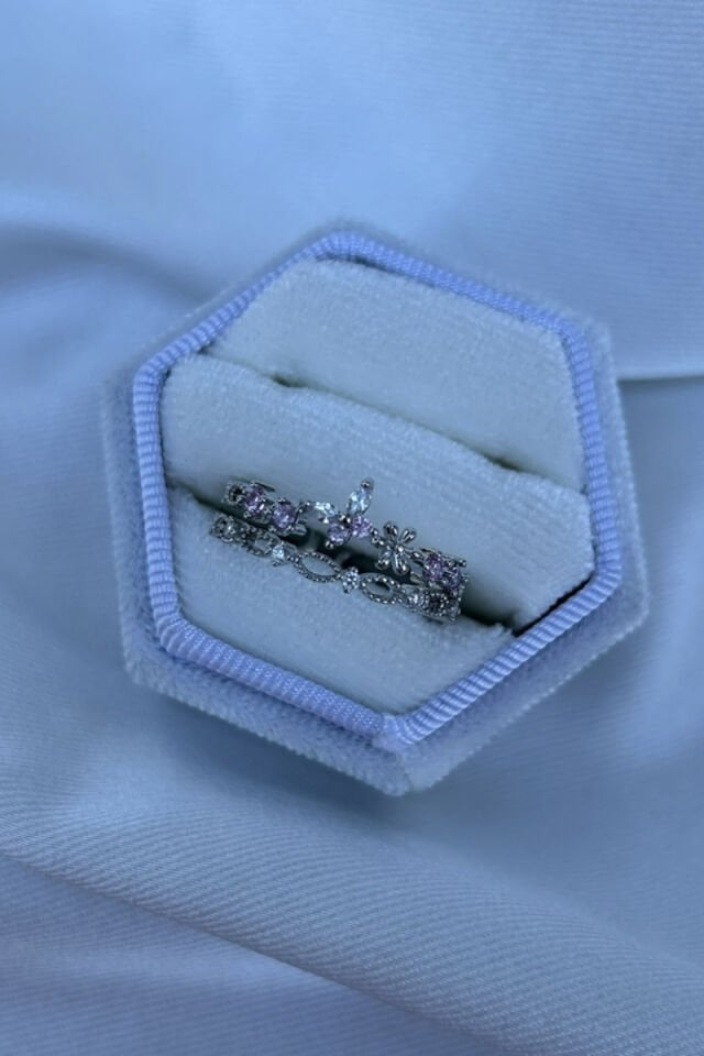 Pembe Kristal Taş Detaylı Tasarım Model yüzük (silver)