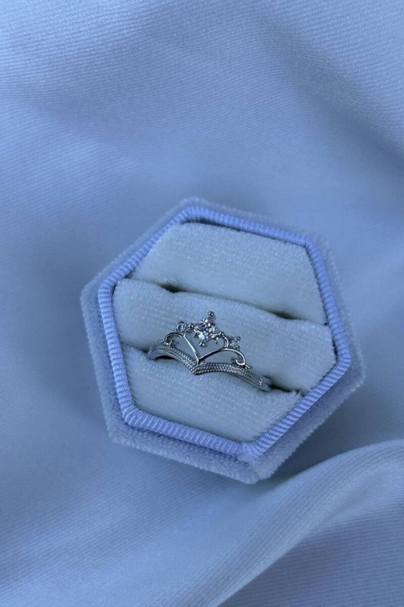 Kristal Taç Model Tasarım Yüzük (silver)