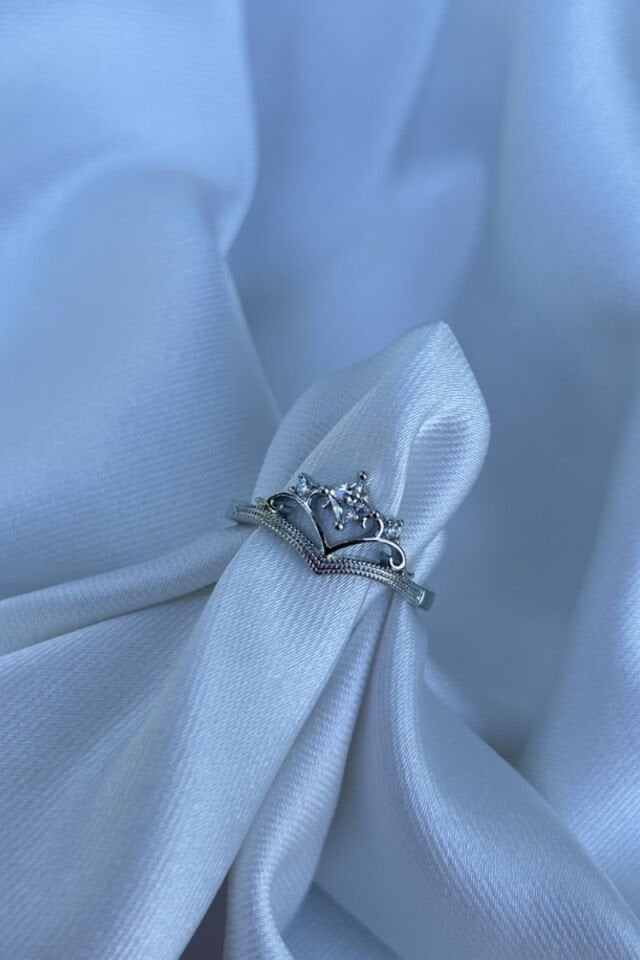 Kristal Taç Model Tasarım Yüzük (silver)