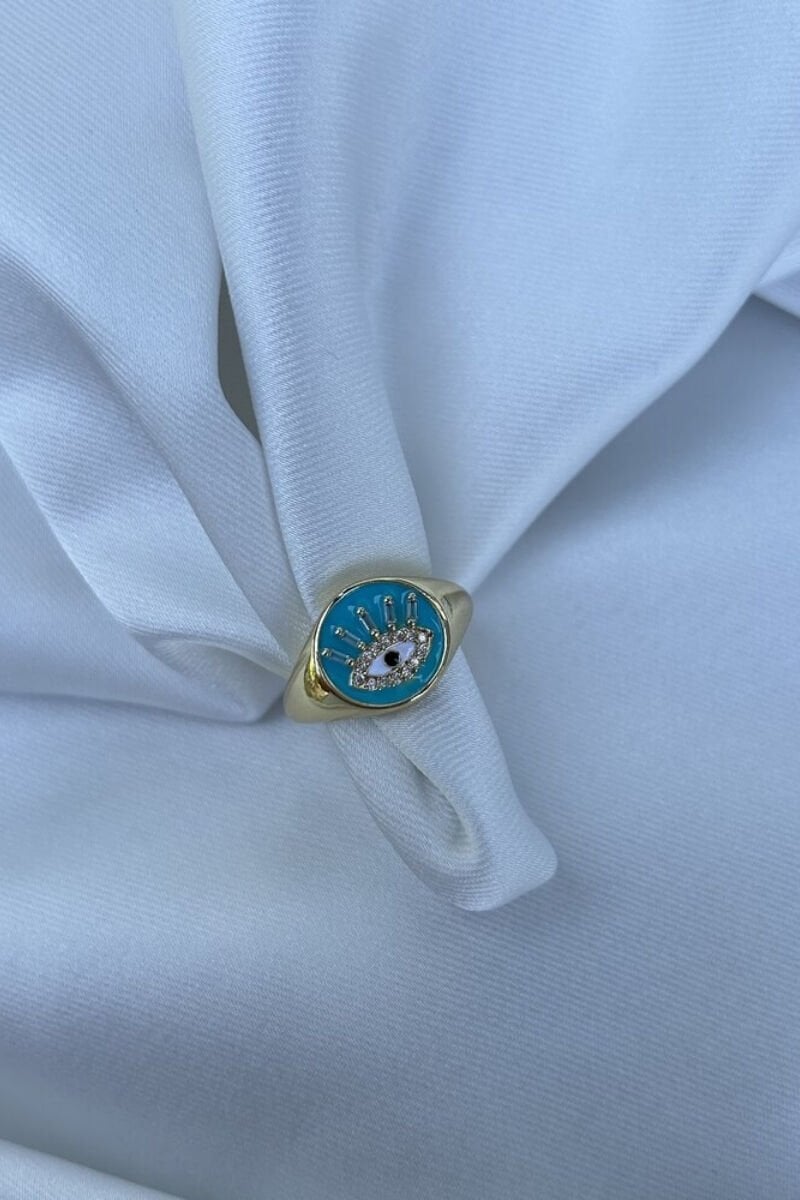 Mavi Plaka Göz Detaylı Yüzük