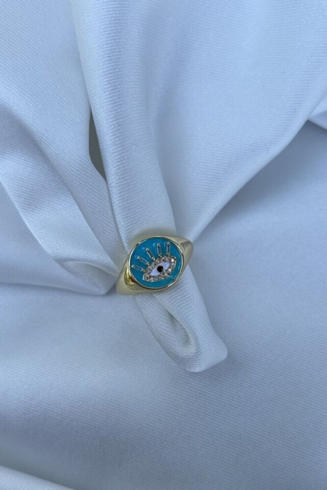Mavi Plaka Göz Detaylı Yüzük