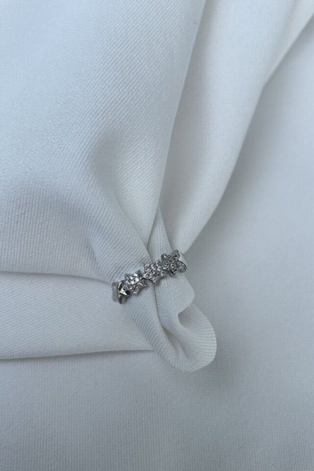 Kristal Taş Yıldız Model Yüzük (silver)