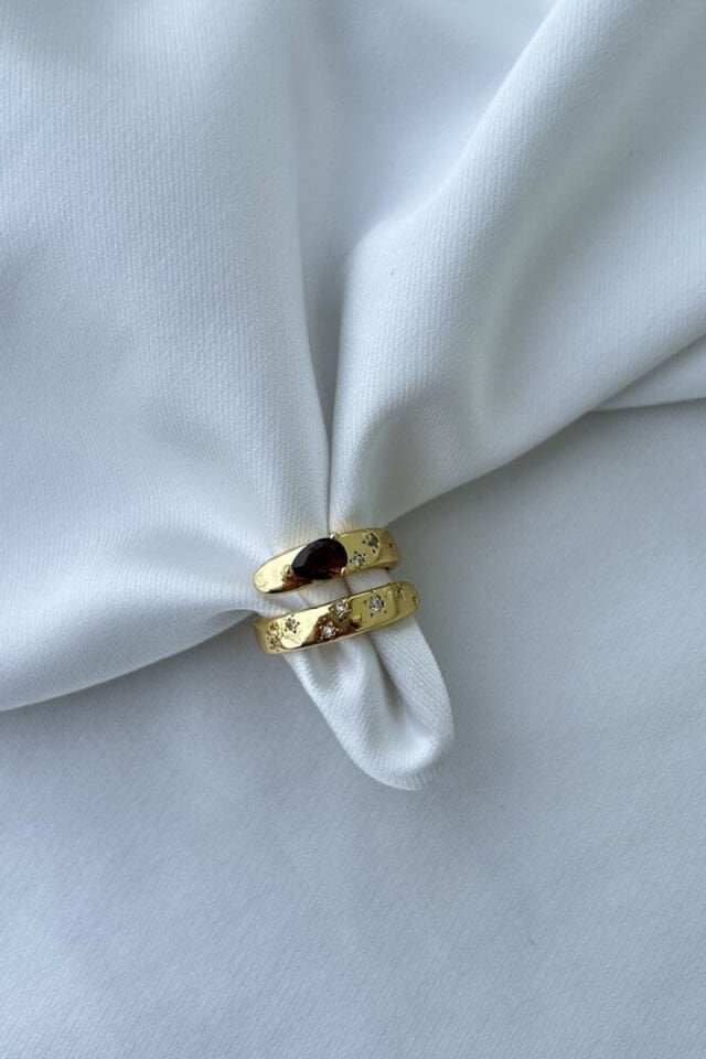 Tasarım Model Kehribar Taş ve Yıldız Detaylı Yüzük