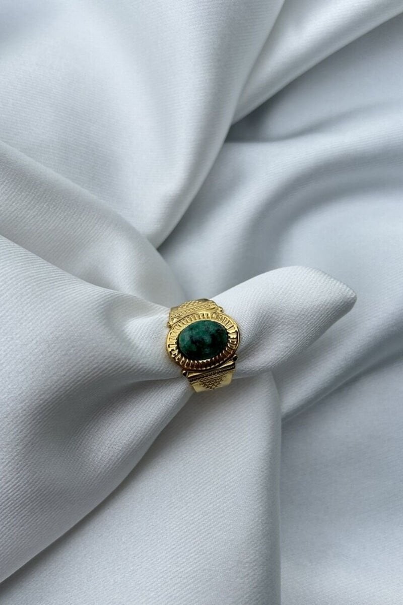 Yeşil Taş Bohem Model Tasarım Yüzük