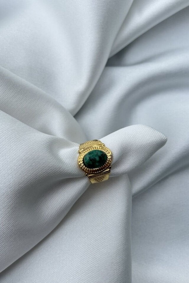 Yeşil Taş Bohem Model Tasarım Yüzük