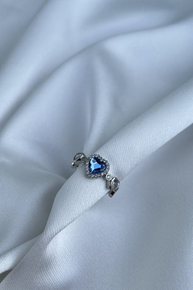 Mavi Kalp Detaylı Pandora Yüzük (silver)