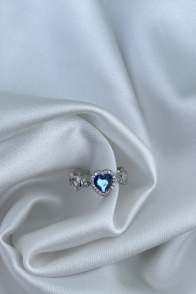 Mavi Kalp Detaylı Pandora Yüzük (silver)