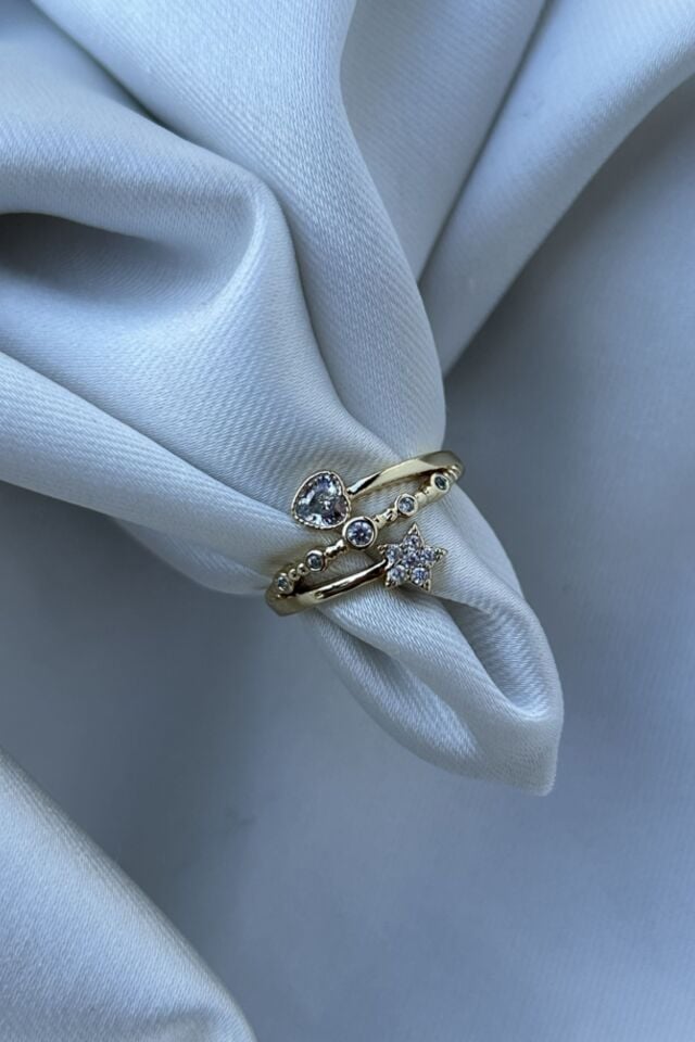 Kristal Kalp ve Yıldız Detaylı Tasarım Yüzük