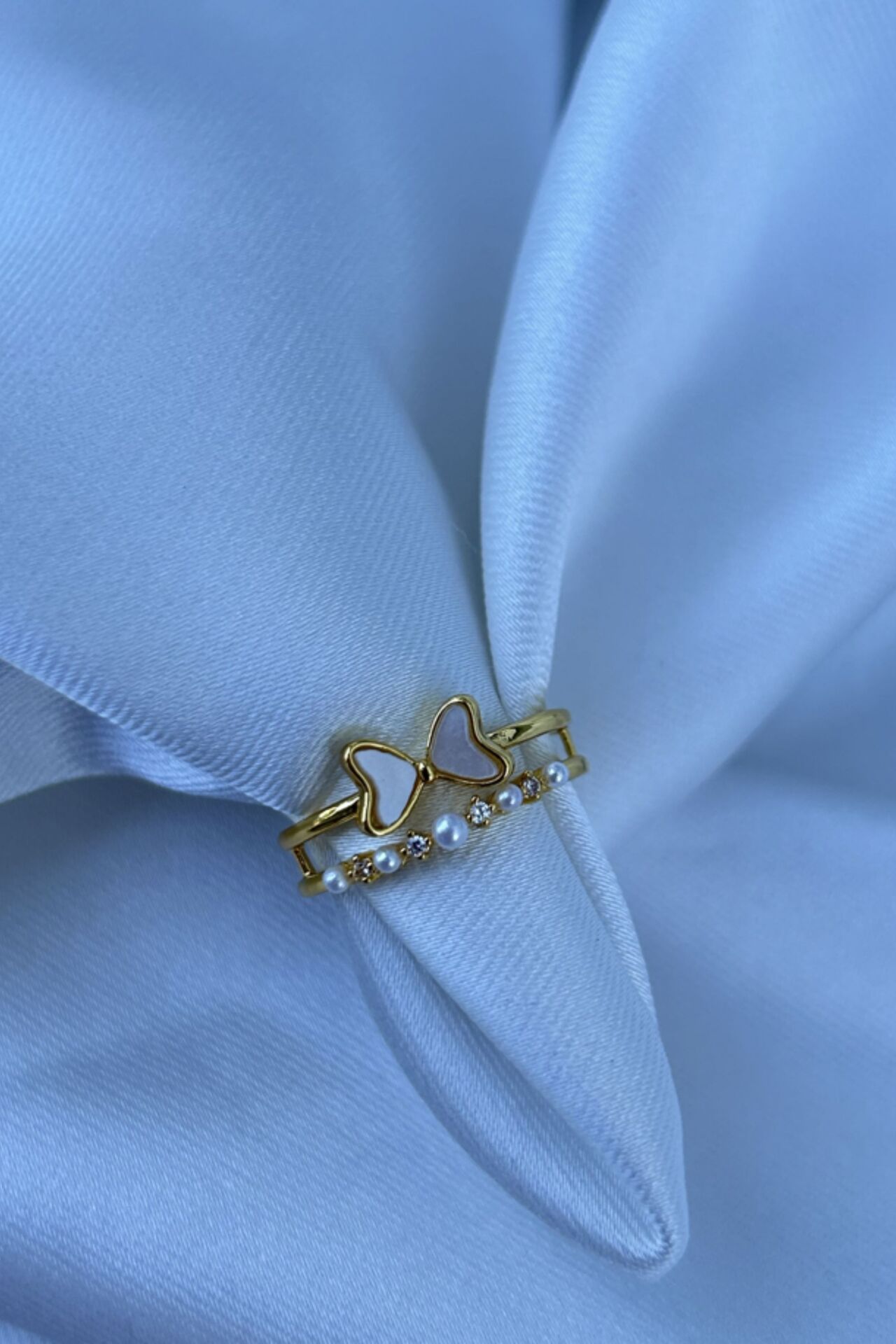 İkili Model İnci ve Kelebek Tasarım Yüzük