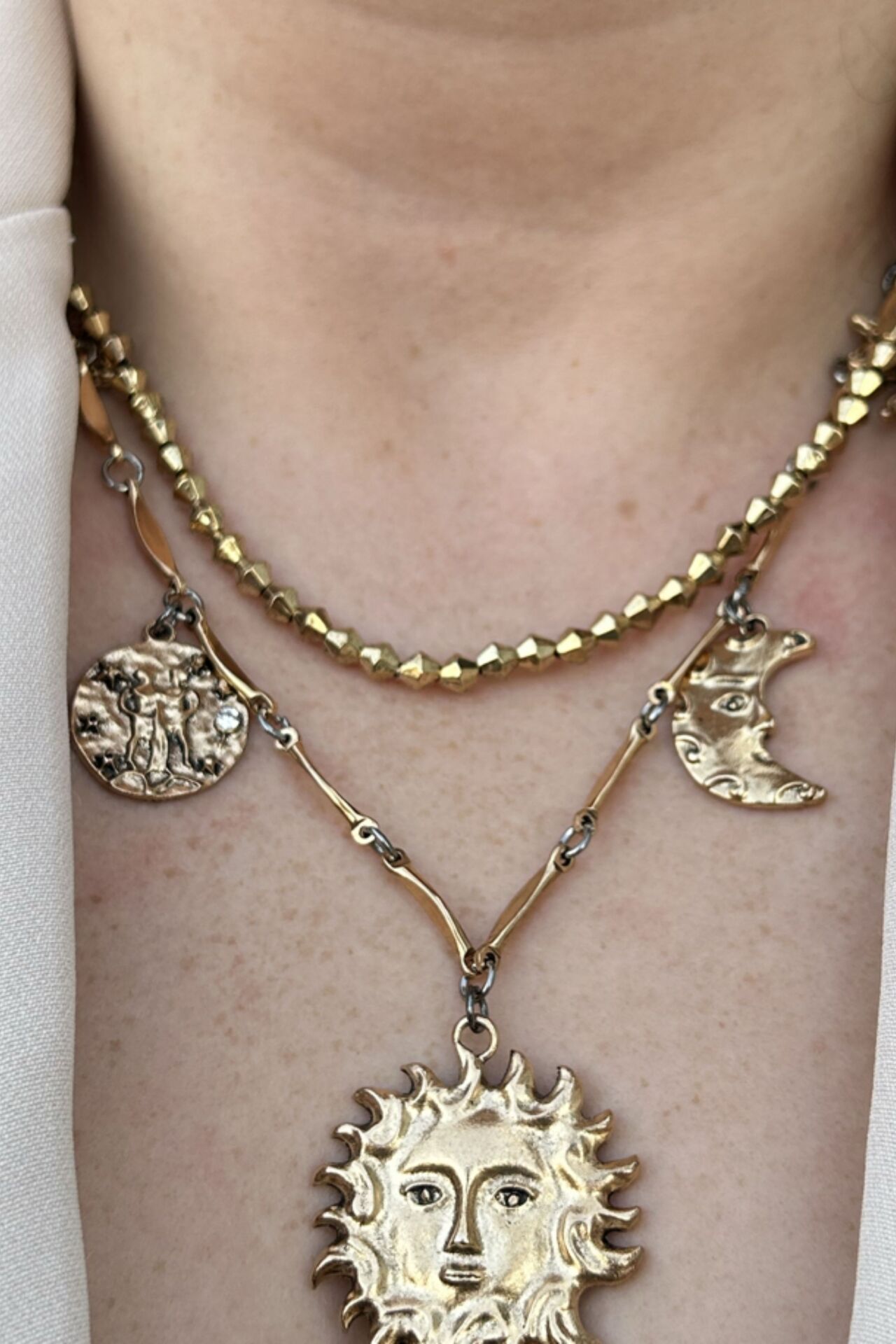 Ay ve Güneş Model İkili Tasarım Kolye