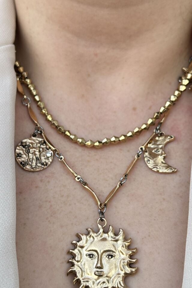 Ay ve Güneş Model İkili Tasarım Kolye