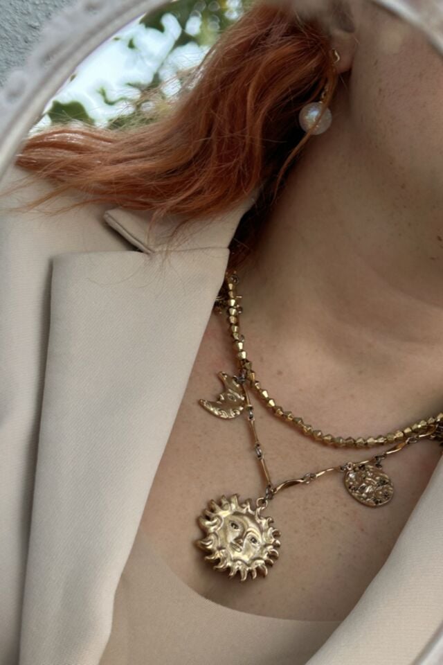 Ay ve Güneş Model İkili Tasarım Kolye