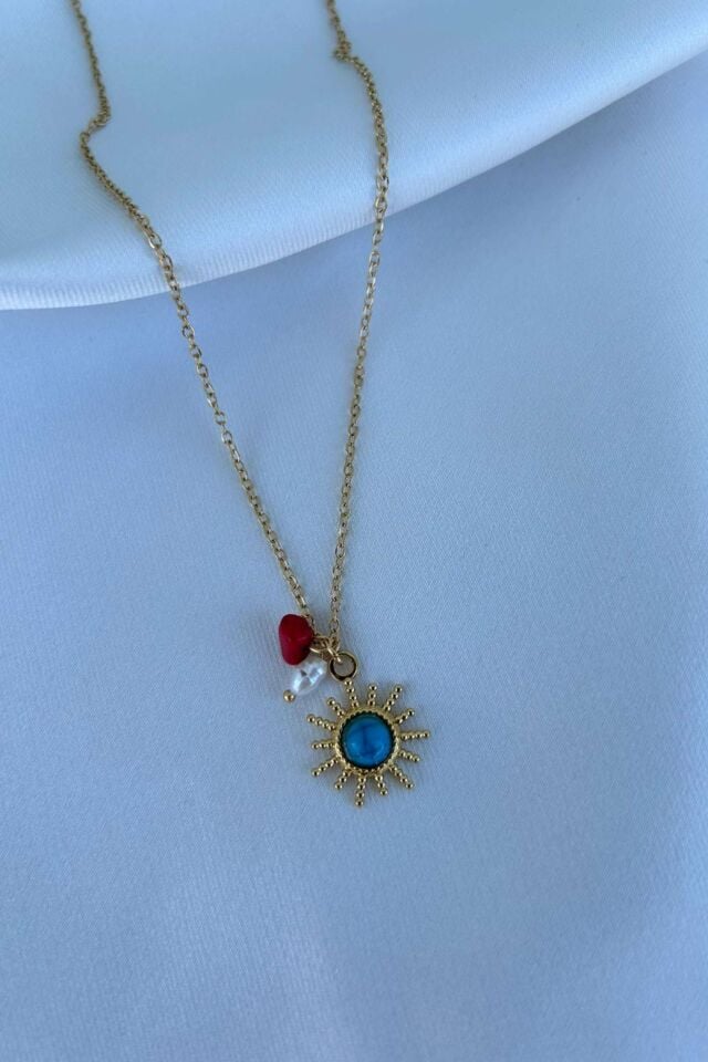 Renkli Boncuk Detaylı Güneş Model Kolye