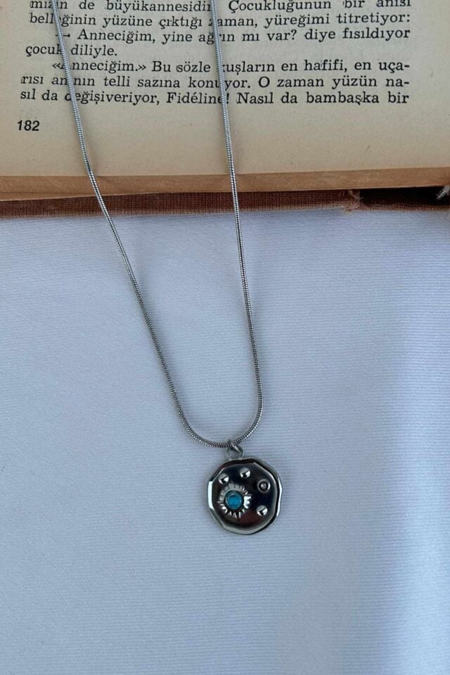 Mavi Taş Detaylı Güneş Model Kolye (silver)