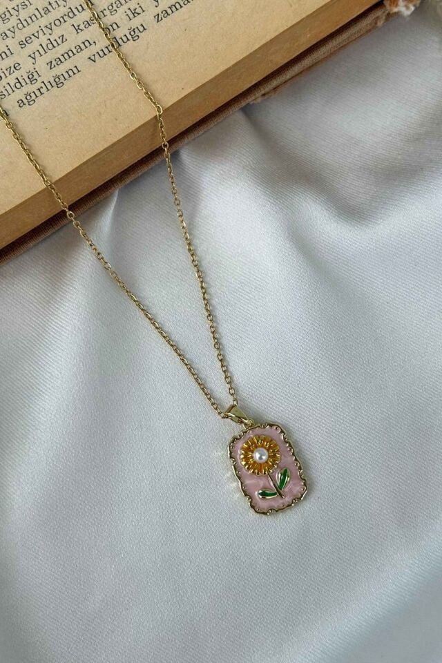 Ay Çiçeği Desenli Sanat Kolye