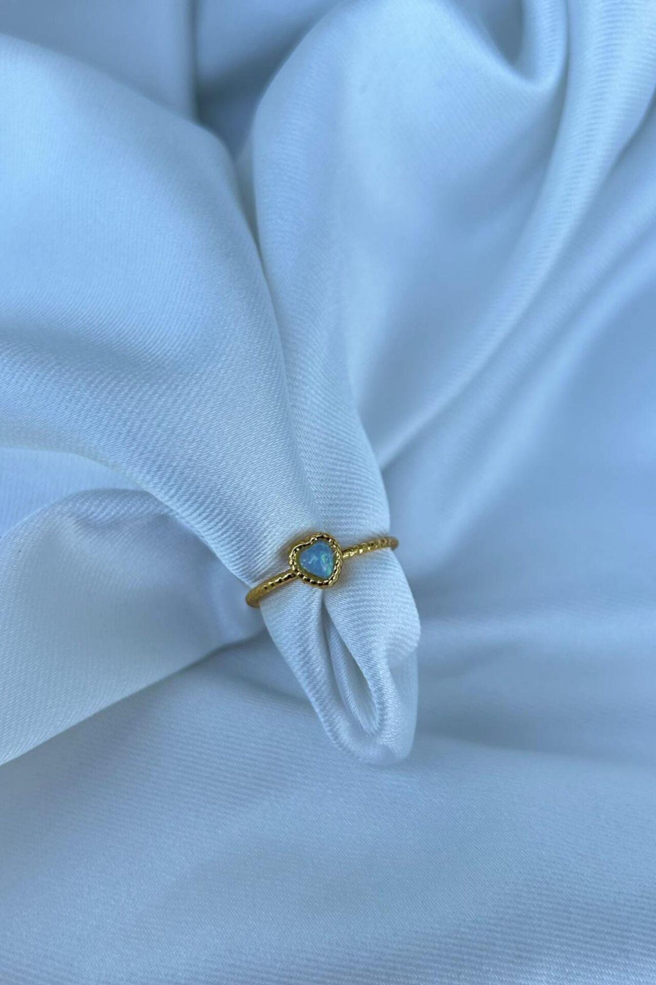 Minimal Kalp Model Opal Taş Yüzük