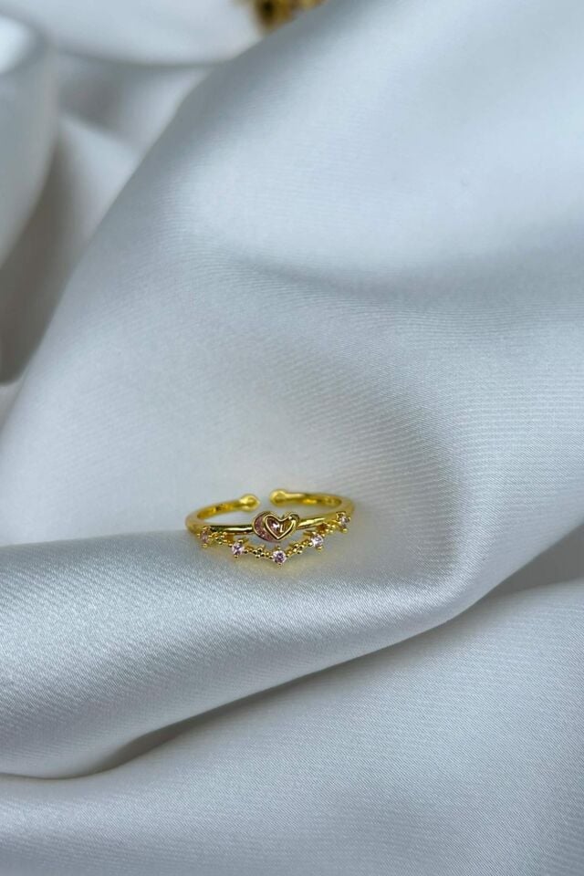 Minimal Model Pembe Taş Detaylı Yüzük