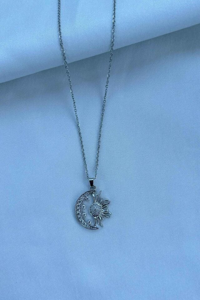Ay ve Güneş Detaylı Kolye (silver)