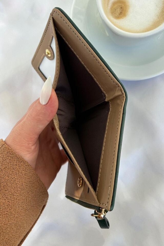 Vintage Yeşil çiçek desenli deri cüzdan