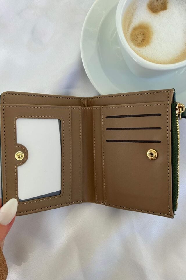 Vintage Yeşil çiçek desenli deri cüzdan