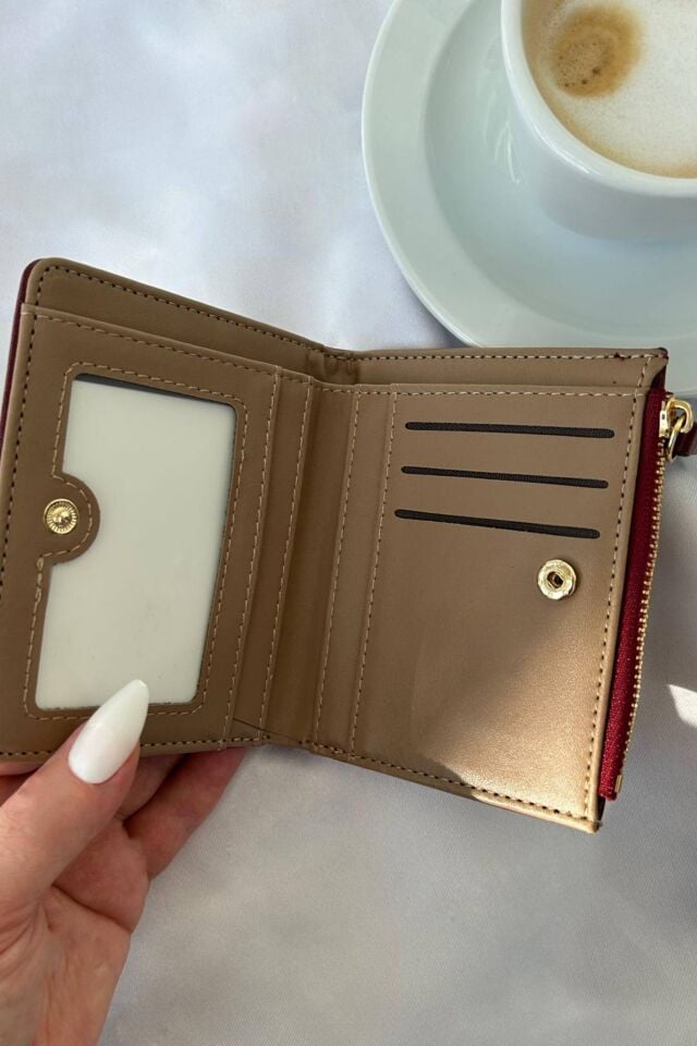 Vintage kırmızı çiçek desenli deri cüzdan