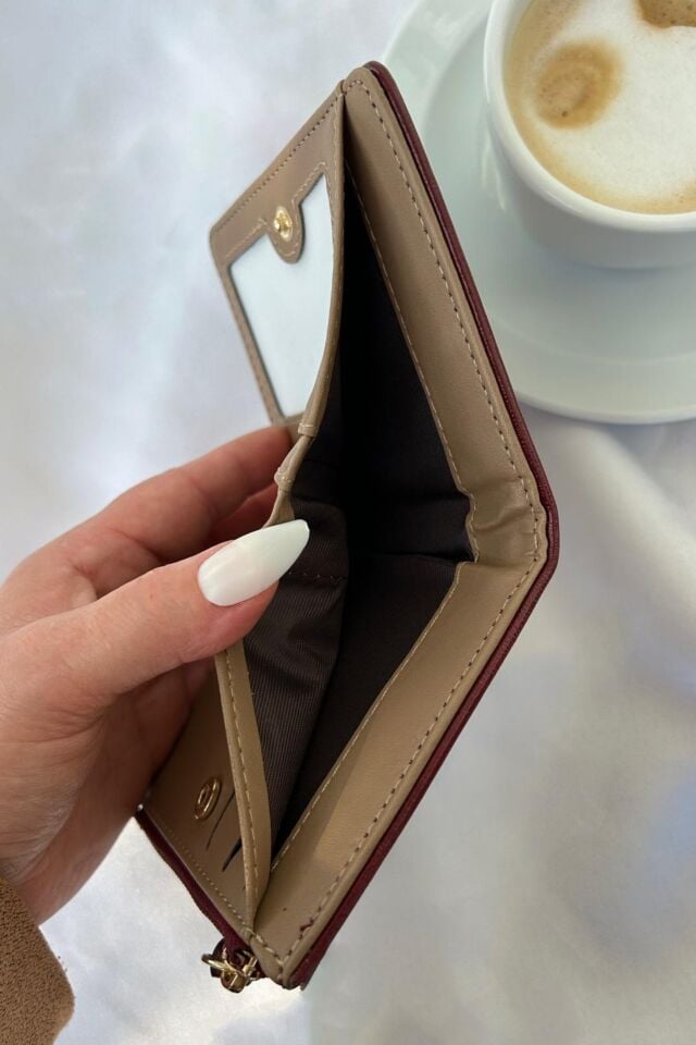 Vintage kırmızı çiçek desenli deri cüzdan