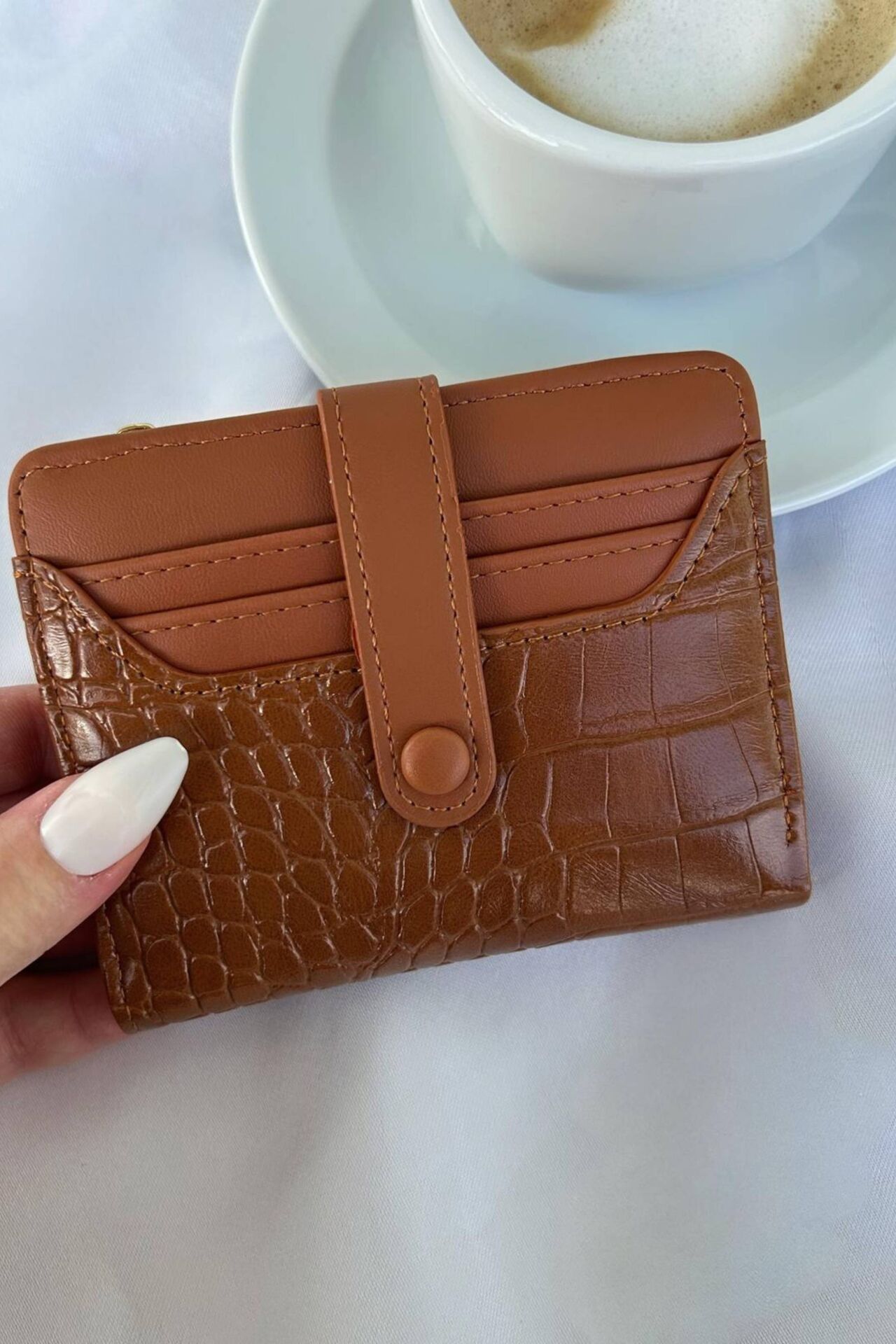 Vintage model desenli Kahverengi deri model cüzdan