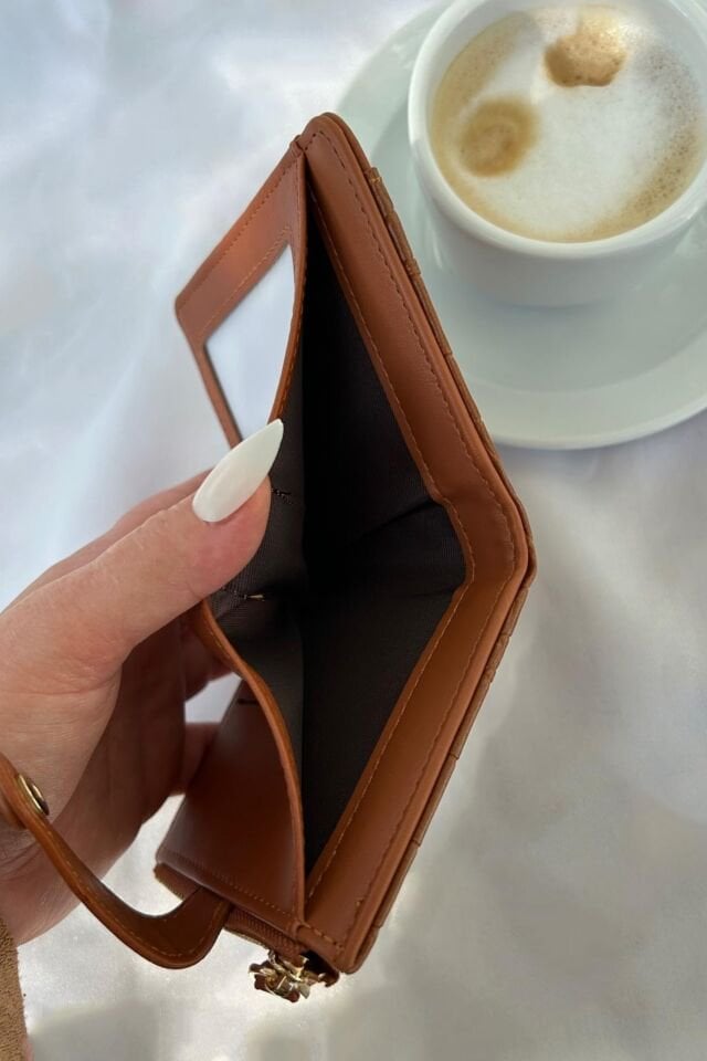 Vintage model desenli Kahverengi deri model cüzdan