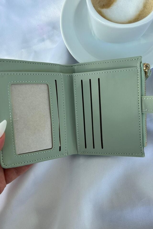 Vintage model desenli Yeşil deri model cüzdan