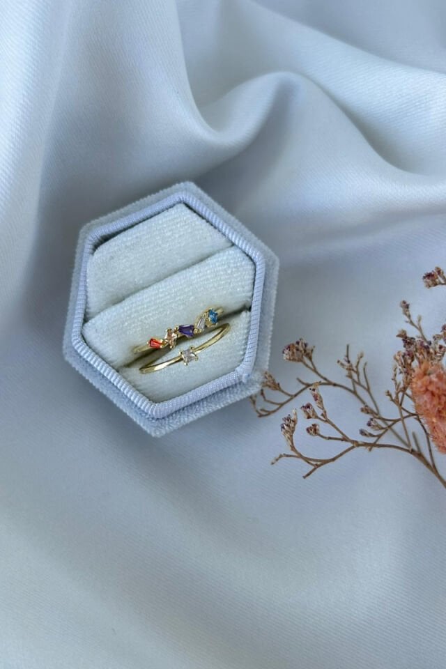 Renkli Taş İkili Görünüm Tasarım Yüzük