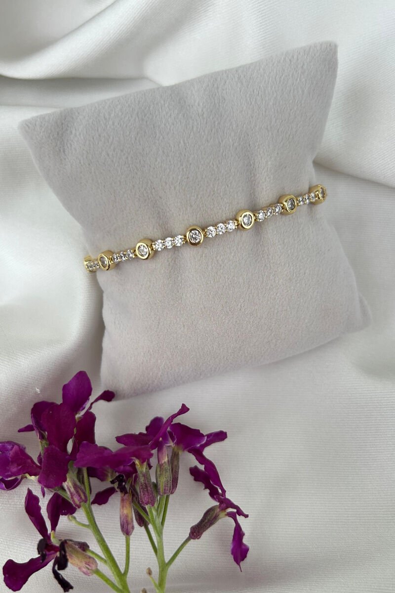 Yuvarlak Taşlı Su Yolu Tasarım Bileklik