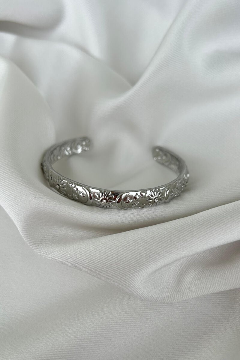 Kristal Taş Detaylı Tasarım Ay ve Güneş Detaylı Bileklik(silver)