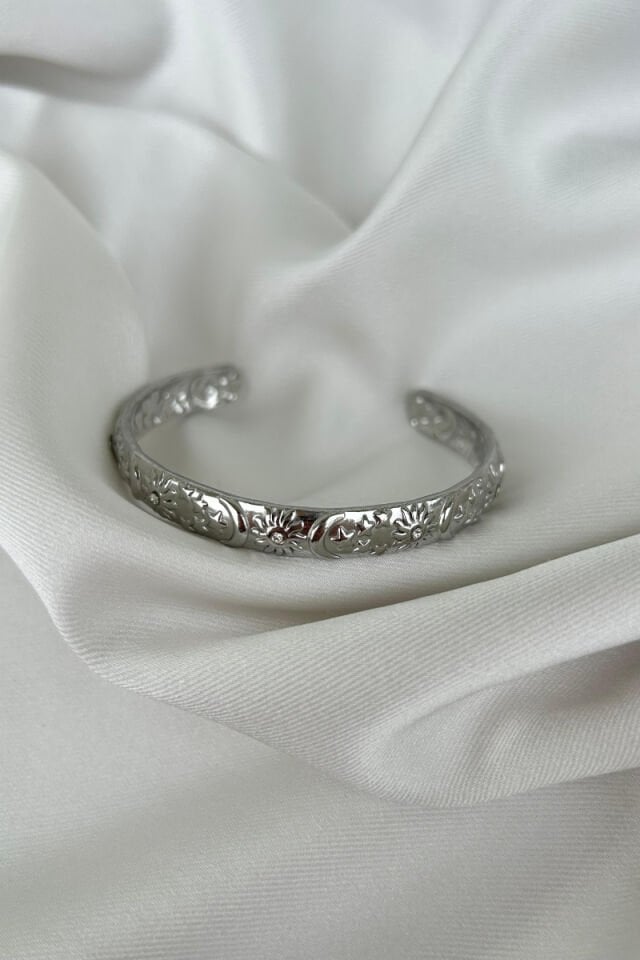 Kristal Taş Detaylı Tasarım Ay ve Güneş Detaylı Bileklik(silver)