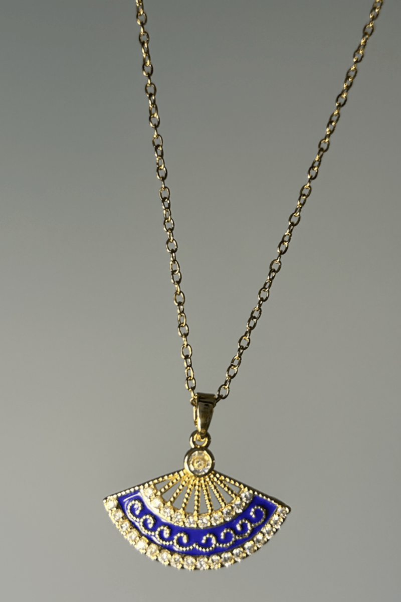 Mavi Yelpaze Model Kolye