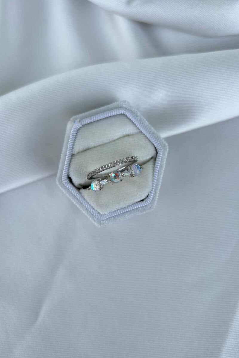 İkili Model Sedefli Taş Detaylı Tasarım Yüzük(silver)