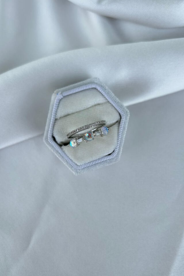 İkili Model Sedefli Taş Detaylı Tasarım Yüzük(silver)