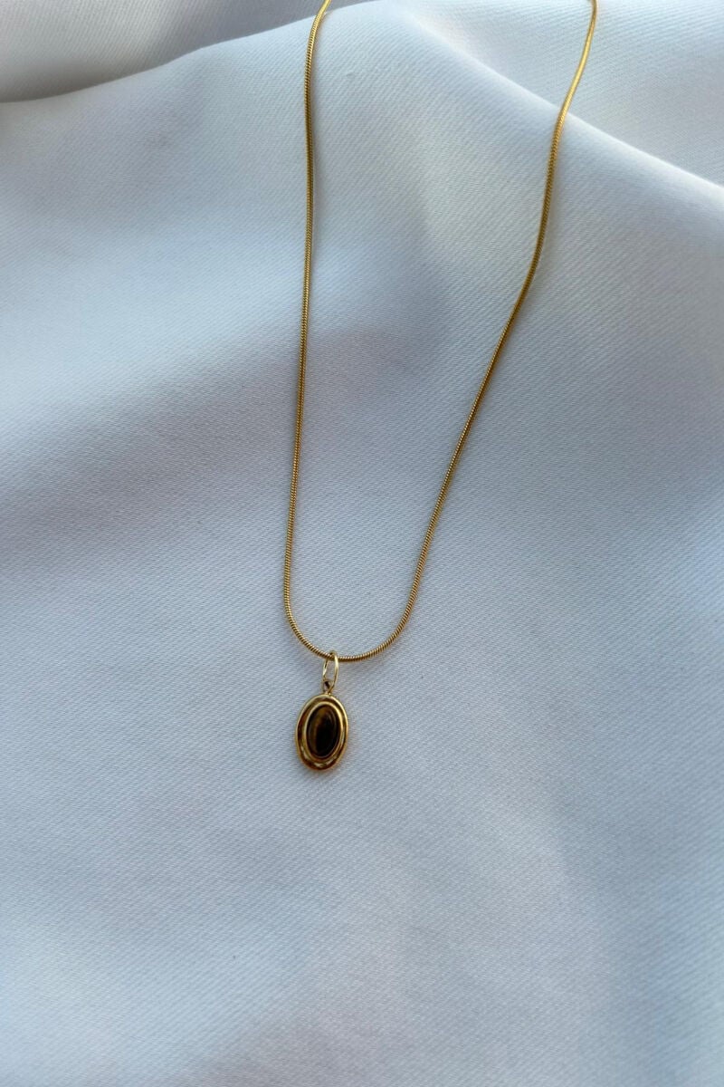 Kehribar Taş Minimal Model Kolye